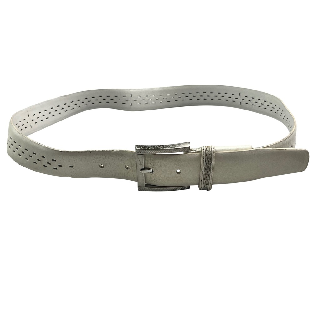 Nike Mens White G-Flex Perforated Genuine Leather Golf Belt Size 34